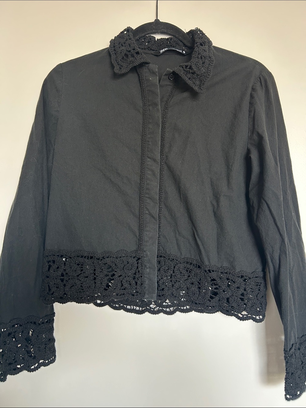 Zara Black Crochet-Trim Button Up